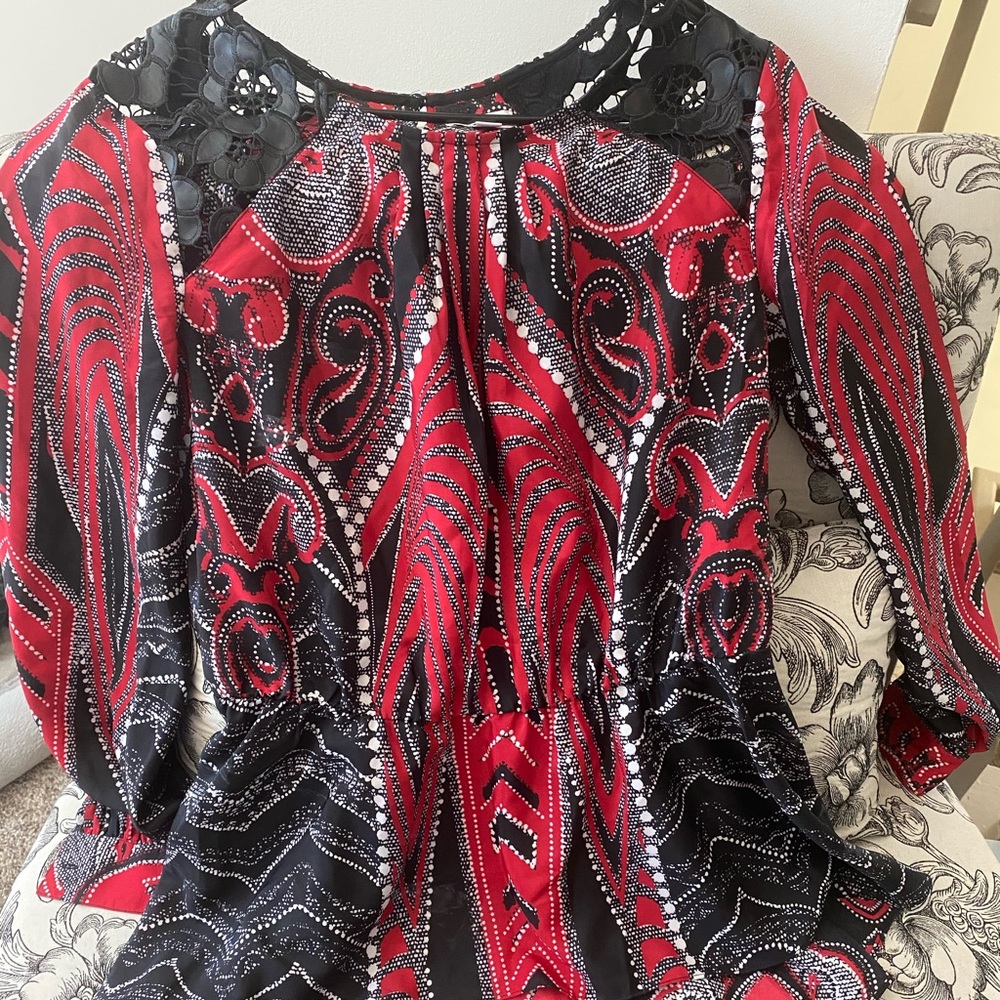 NWT Black & Red Lace Shoulder Top